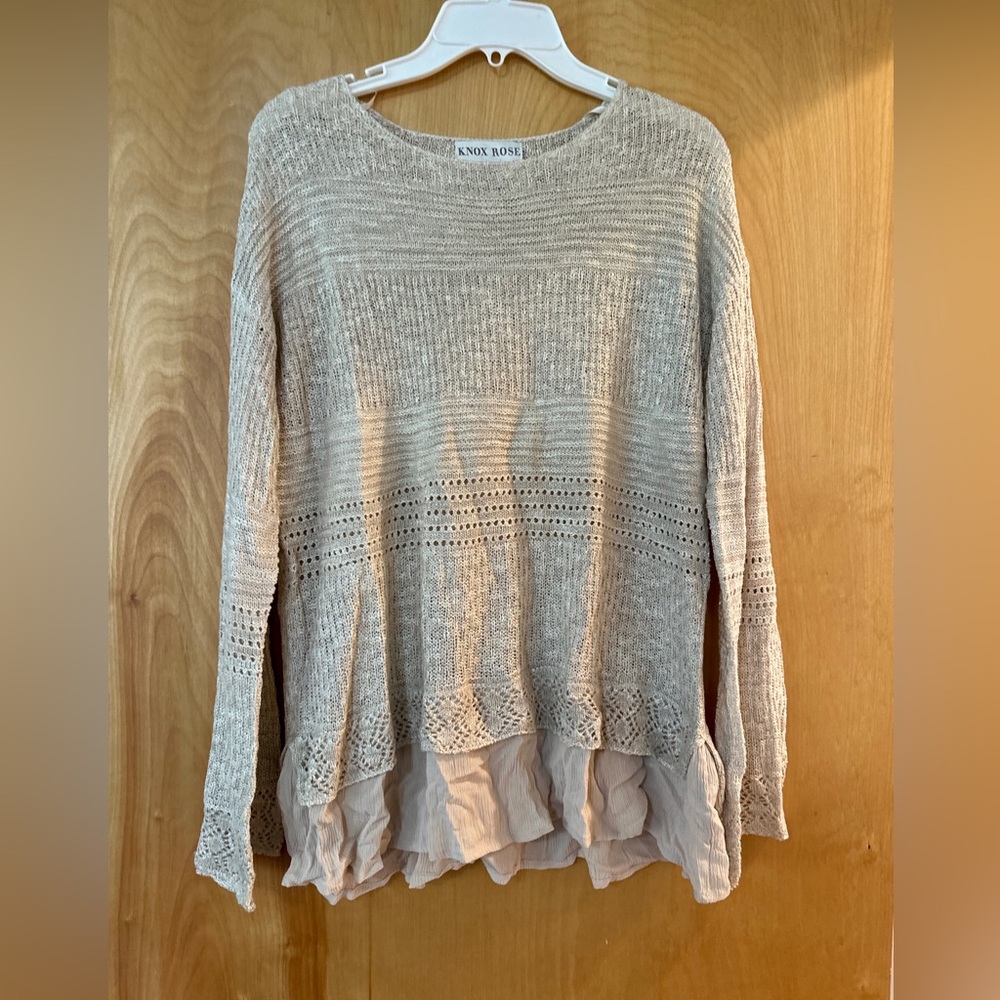 Knox Rose Women Sweater M cream Open Knit Bell Long Sleeve